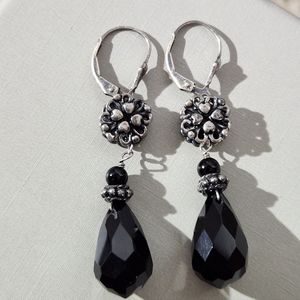 Genuine Sterling Silver & Black Onyx Teardrop Dangle Earrings